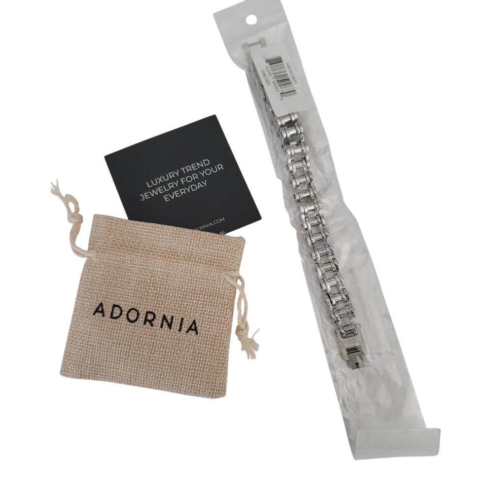 Adornia Men's Non Tarnish White Rhodium Plated Interlock Chain Bracelet, NWT - Picture 3 of 6